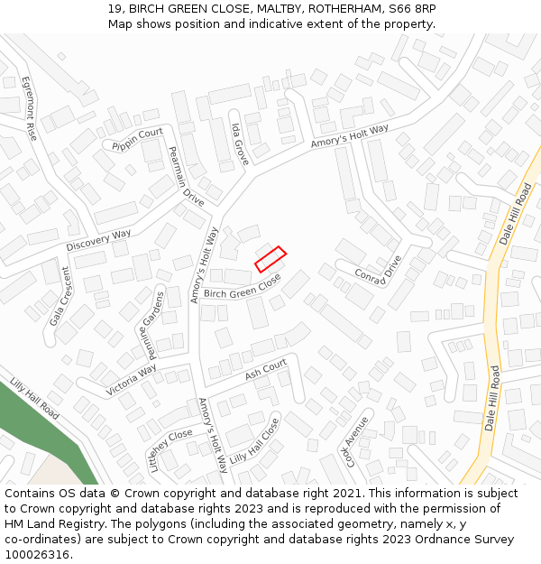 19, BIRCH GREEN CLOSE, MALTBY, ROTHERHAM, S66 8RP: Location map and indicative extent of plot