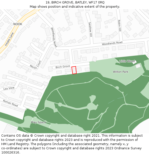 19, BIRCH GROVE, BATLEY, WF17 0RQ: Location map and indicative extent of plot