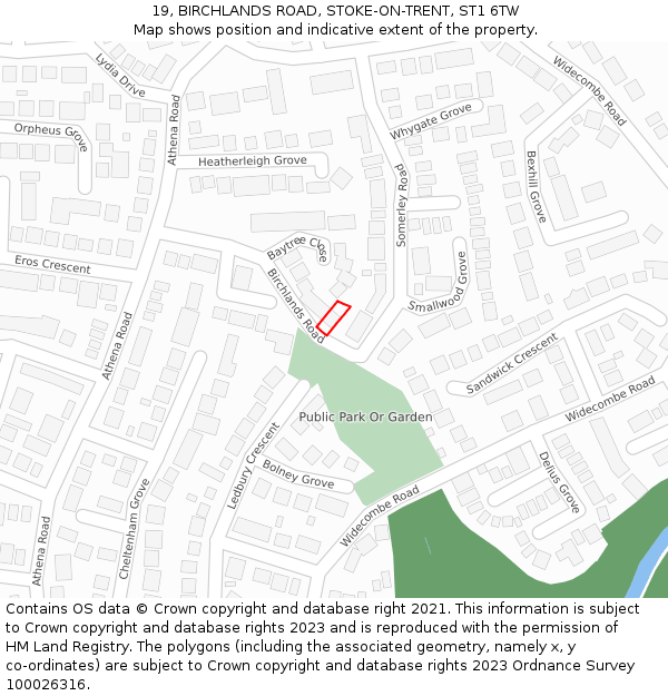 19, BIRCHLANDS ROAD, STOKE-ON-TRENT, ST1 6TW: Location map and indicative extent of plot