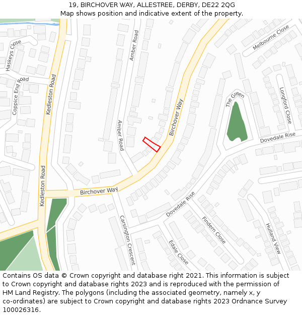 19, BIRCHOVER WAY, ALLESTREE, DERBY, DE22 2QG: Location map and indicative extent of plot