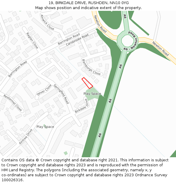 19, BIRKDALE DRIVE, RUSHDEN, NN10 0YG: Location map and indicative extent of plot