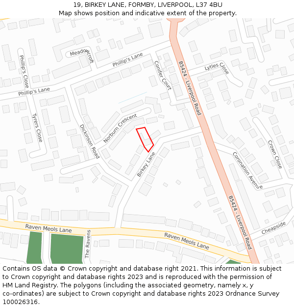 19, BIRKEY LANE, FORMBY, LIVERPOOL, L37 4BU: Location map and indicative extent of plot