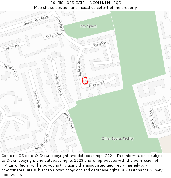 19, BISHOPS GATE, LINCOLN, LN1 3QD: Location map and indicative extent of plot