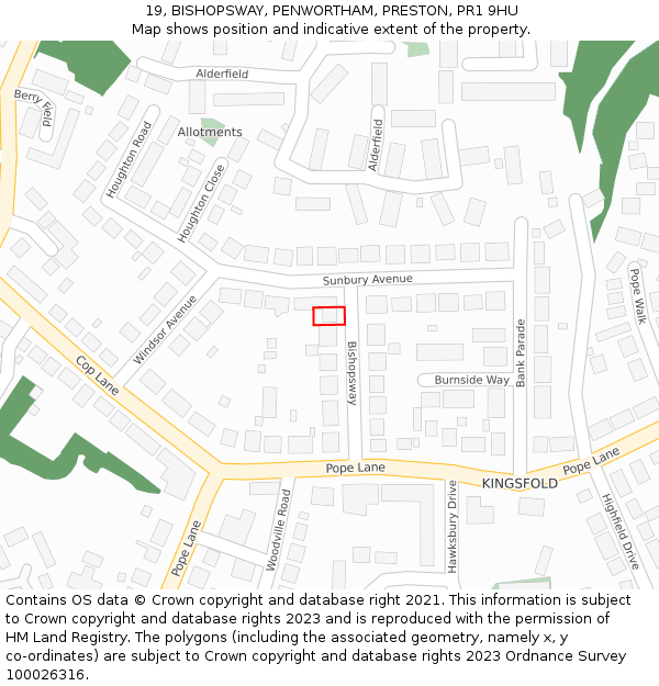 19, BISHOPSWAY, PENWORTHAM, PRESTON, PR1 9HU: Location map and indicative extent of plot