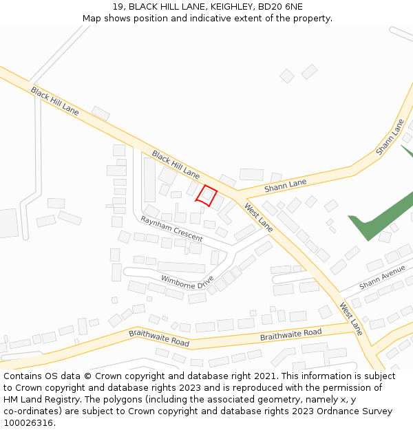 19, BLACK HILL LANE, KEIGHLEY, BD20 6NE: Location map and indicative extent of plot