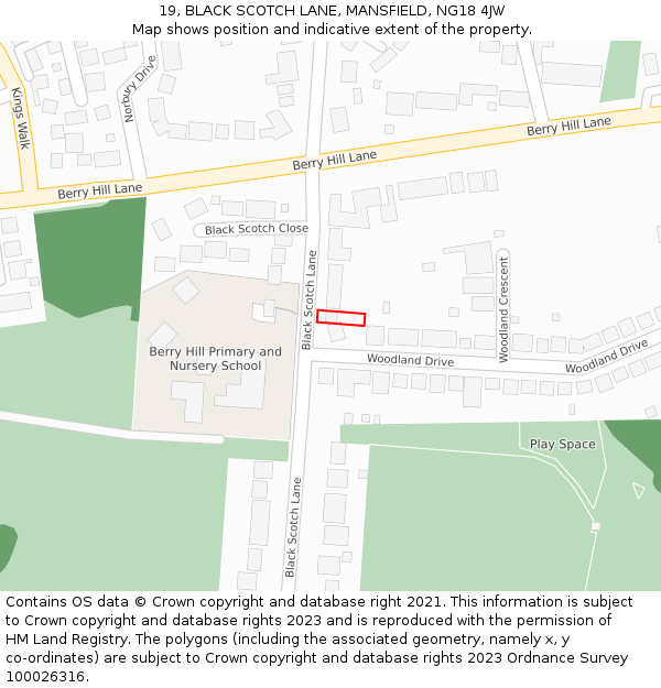 19, BLACK SCOTCH LANE, MANSFIELD, NG18 4JW: Location map and indicative extent of plot