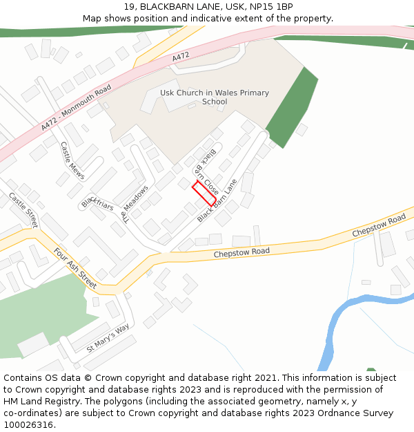 19, BLACKBARN LANE, USK, NP15 1BP: Location map and indicative extent of plot