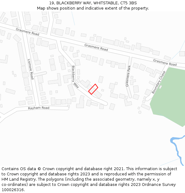 19, BLACKBERRY WAY, WHITSTABLE, CT5 3BS: Location map and indicative extent of plot
