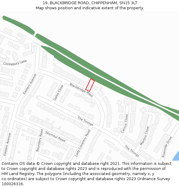 19, BLACKBRIDGE ROAD, CHIPPENHAM, SN15 3LT: Location map and indicative extent of plot