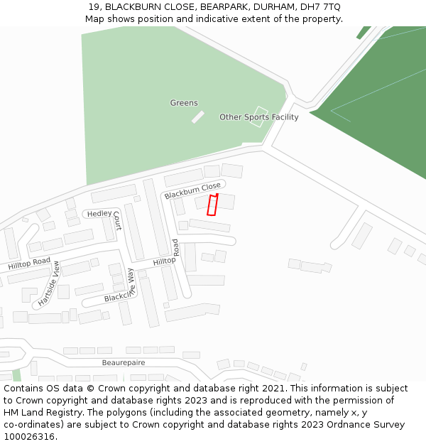 19, BLACKBURN CLOSE, BEARPARK, DURHAM, DH7 7TQ: Location map and indicative extent of plot