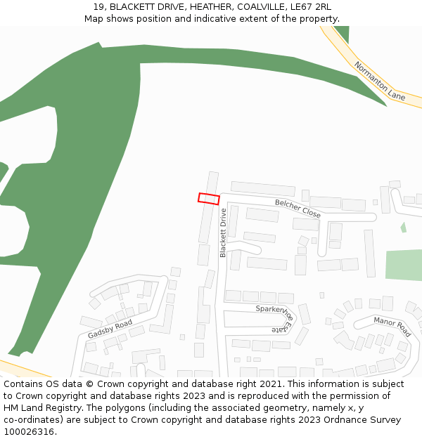 19, BLACKETT DRIVE, HEATHER, COALVILLE, LE67 2RL: Location map and indicative extent of plot