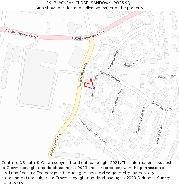 19, BLACKPAN CLOSE, SANDOWN, PO36 9QH: Location map and indicative extent of plot