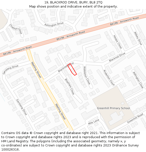 19, BLACKROD DRIVE, BURY, BL8 2TQ: Location map and indicative extent of plot