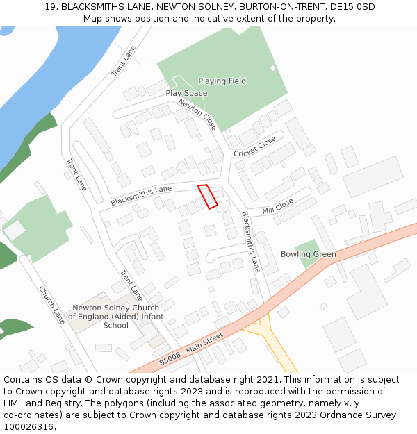 19, BLACKSMITHS LANE, NEWTON SOLNEY, BURTON-ON-TRENT, DE15 0SD: Location map and indicative extent of plot