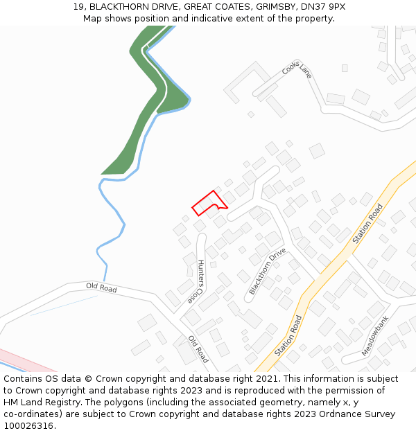 19, BLACKTHORN DRIVE, GREAT COATES, GRIMSBY, DN37 9PX: Location map and indicative extent of plot