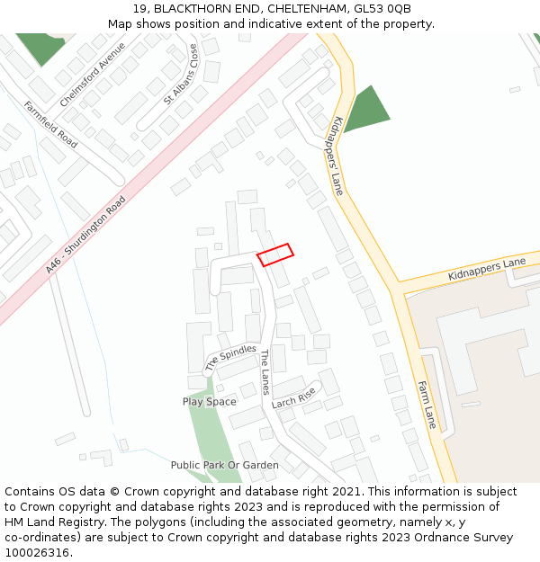 19, BLACKTHORN END, CHELTENHAM, GL53 0QB: Location map and indicative extent of plot