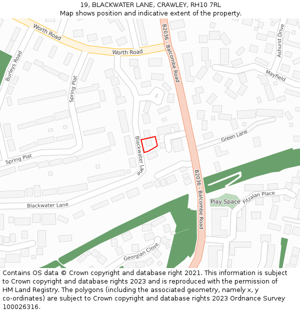 19, BLACKWATER LANE, CRAWLEY, RH10 7RL: Location map and indicative extent of plot