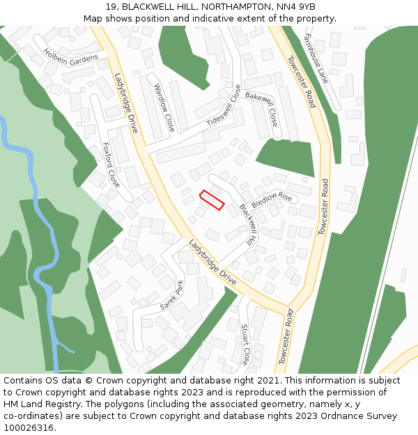 19, BLACKWELL HILL, NORTHAMPTON, NN4 9YB: Location map and indicative extent of plot