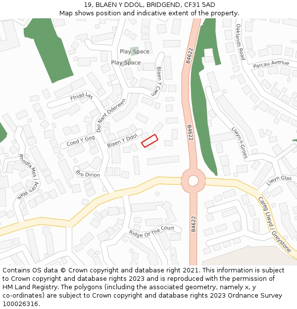19, BLAEN Y DDOL, BRIDGEND, CF31 5AD: Location map and indicative extent of plot