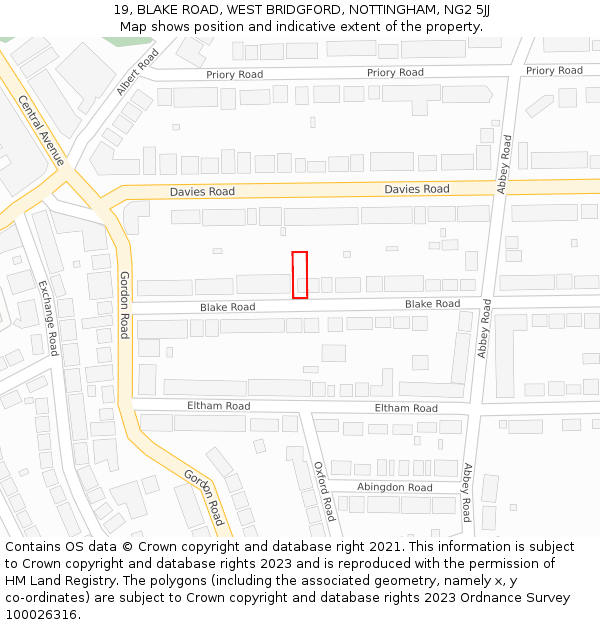 19, BLAKE ROAD, WEST BRIDGFORD, NOTTINGHAM, NG2 5JJ: Location map and indicative extent of plot