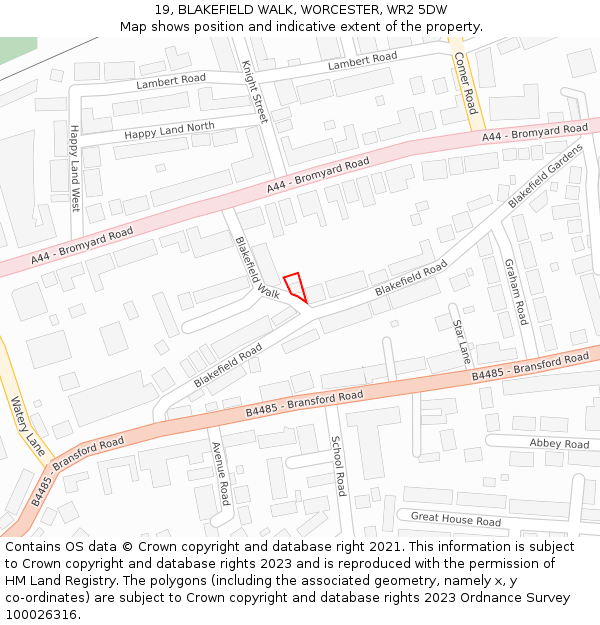19, BLAKEFIELD WALK, WORCESTER, WR2 5DW: Location map and indicative extent of plot
