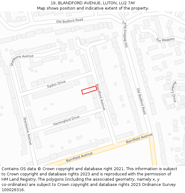 19, BLANDFORD AVENUE, LUTON, LU2 7AY: Location map and indicative extent of plot