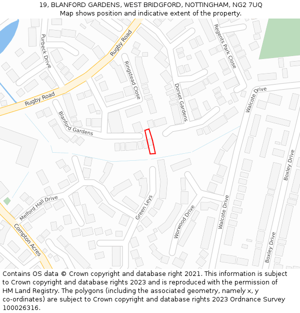 19, BLANFORD GARDENS, WEST BRIDGFORD, NOTTINGHAM, NG2 7UQ: Location map and indicative extent of plot