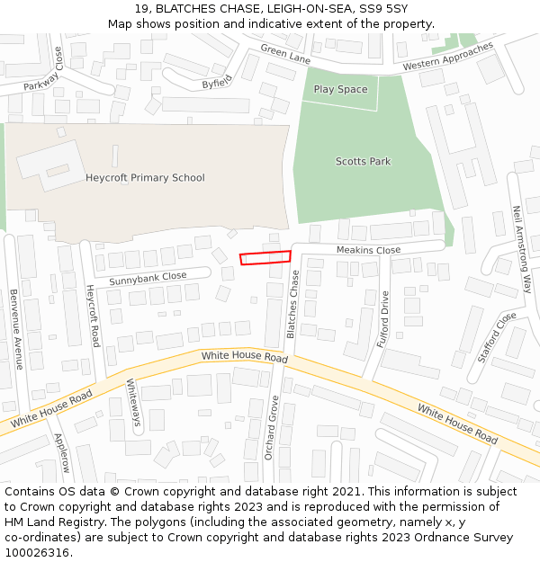 19, BLATCHES CHASE, LEIGH-ON-SEA, SS9 5SY: Location map and indicative extent of plot