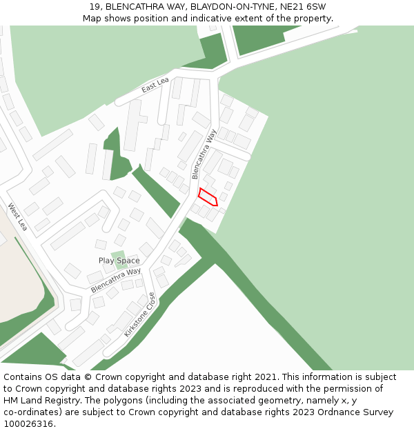 19, BLENCATHRA WAY, BLAYDON-ON-TYNE, NE21 6SW: Location map and indicative extent of plot