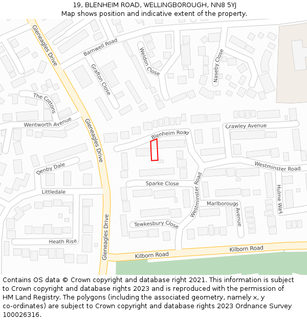 19, BLENHEIM ROAD, WELLINGBOROUGH, NN8 5YJ: Location map and indicative extent of plot