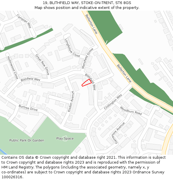 19, BLITHFIELD WAY, STOKE-ON-TRENT, ST6 8GS: Location map and indicative extent of plot