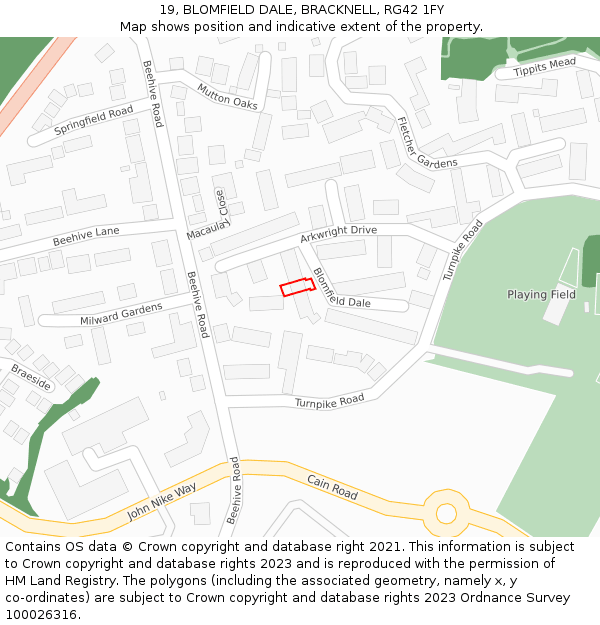 19, BLOMFIELD DALE, BRACKNELL, RG42 1FY: Location map and indicative extent of plot