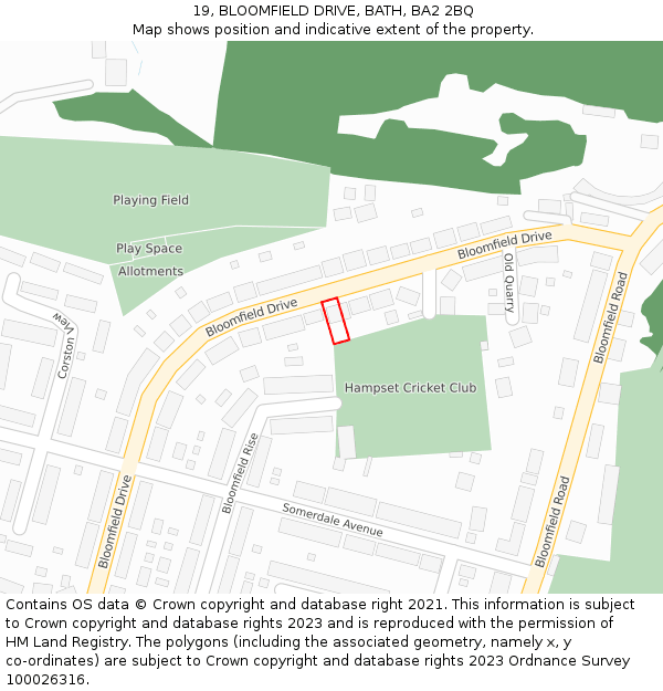 19, BLOOMFIELD DRIVE, BATH, BA2 2BQ: Location map and indicative extent of plot