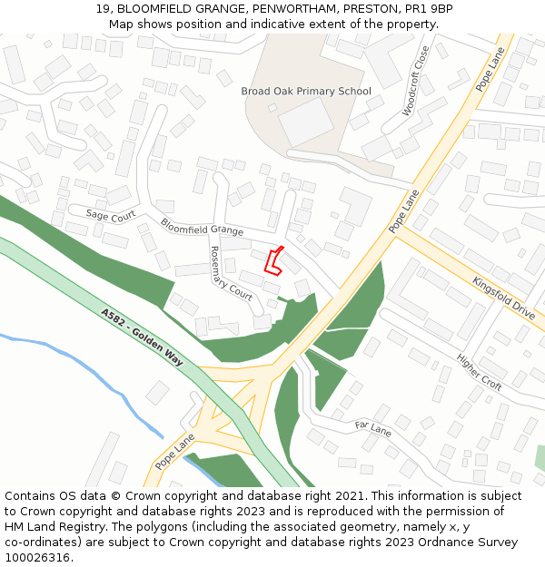 19, BLOOMFIELD GRANGE, PENWORTHAM, PRESTON, PR1 9BP: Location map and indicative extent of plot