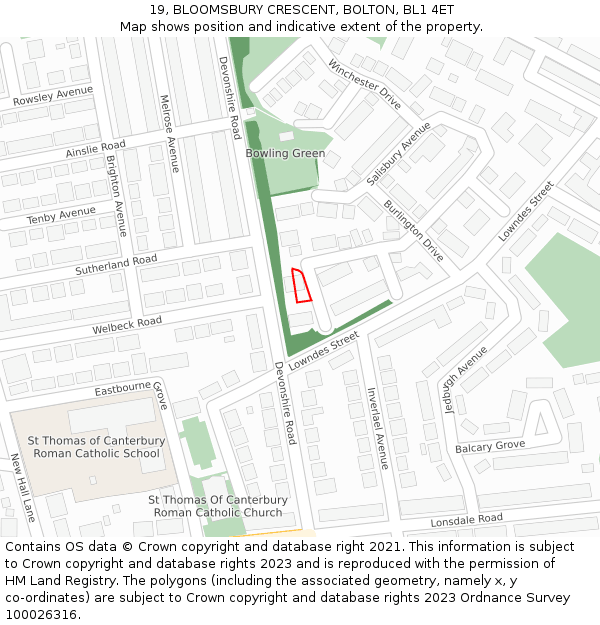 19, BLOOMSBURY CRESCENT, BOLTON, BL1 4ET: Location map and indicative extent of plot