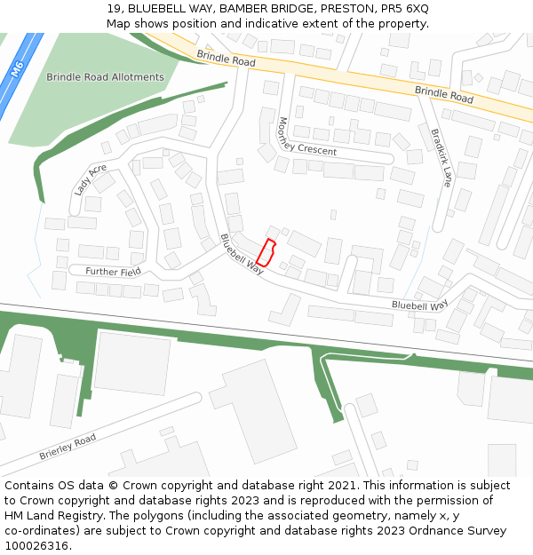 19, BLUEBELL WAY, BAMBER BRIDGE, PRESTON, PR5 6XQ: Location map and indicative extent of plot