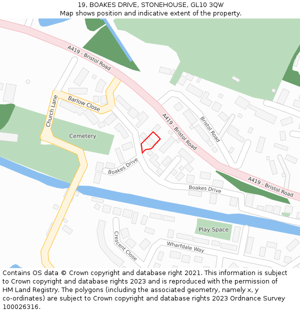 19, BOAKES DRIVE, STONEHOUSE, GL10 3QW: Location map and indicative extent of plot