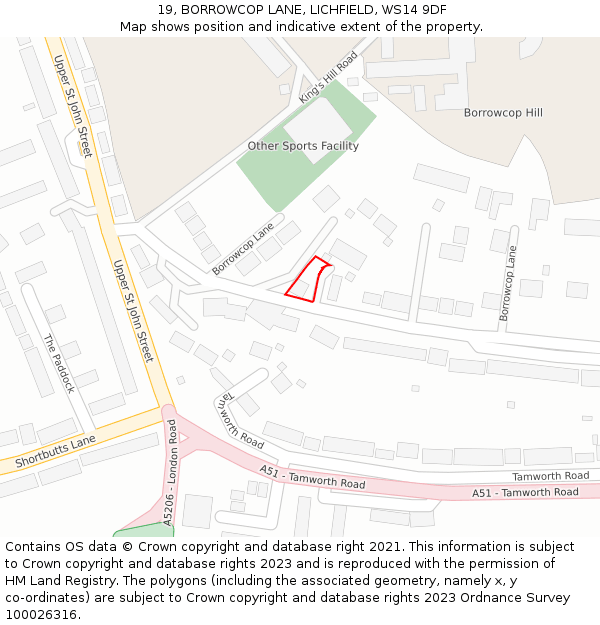 19, BORROWCOP LANE, LICHFIELD, WS14 9DF: Location map and indicative extent of plot