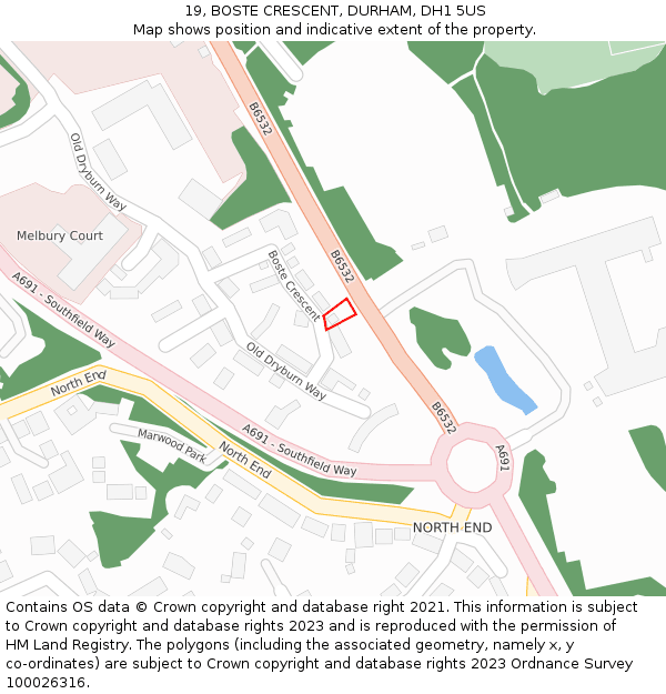 19, BOSTE CRESCENT, DURHAM, DH1 5US: Location map and indicative extent of plot