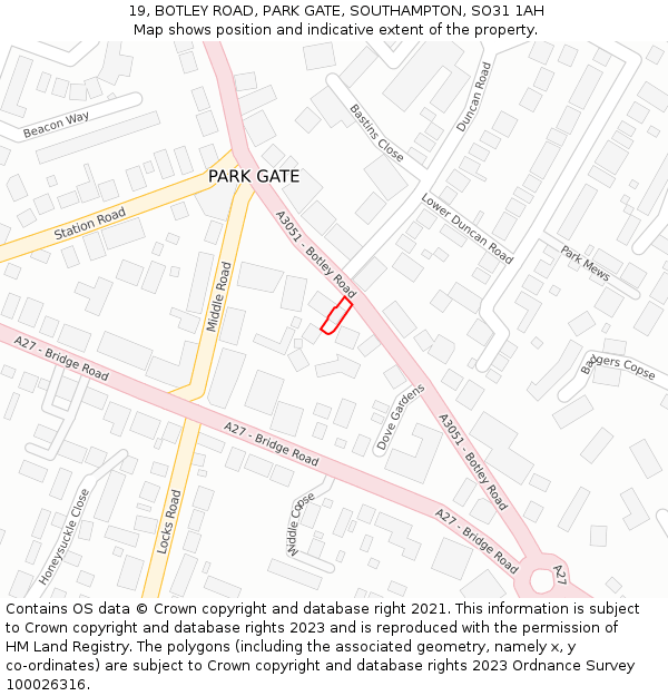 19, BOTLEY ROAD, PARK GATE, SOUTHAMPTON, SO31 1AH: Location map and indicative extent of plot