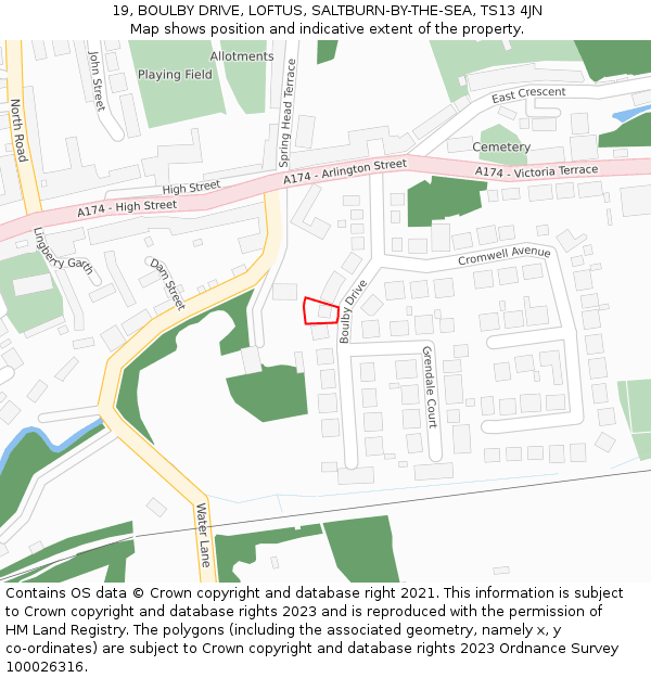 19, BOULBY DRIVE, LOFTUS, SALTBURN-BY-THE-SEA, TS13 4JN: Location map and indicative extent of plot