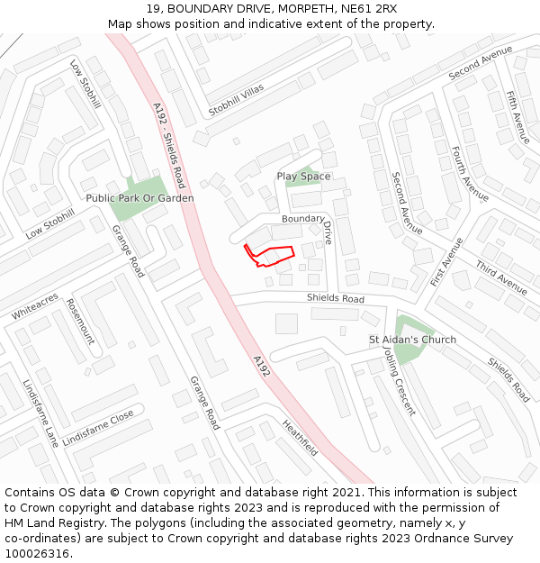 19, BOUNDARY DRIVE, MORPETH, NE61 2RX: Location map and indicative extent of plot