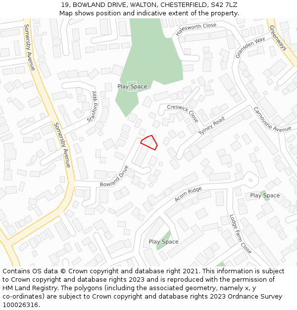 19, BOWLAND DRIVE, WALTON, CHESTERFIELD, S42 7LZ: Location map and indicative extent of plot