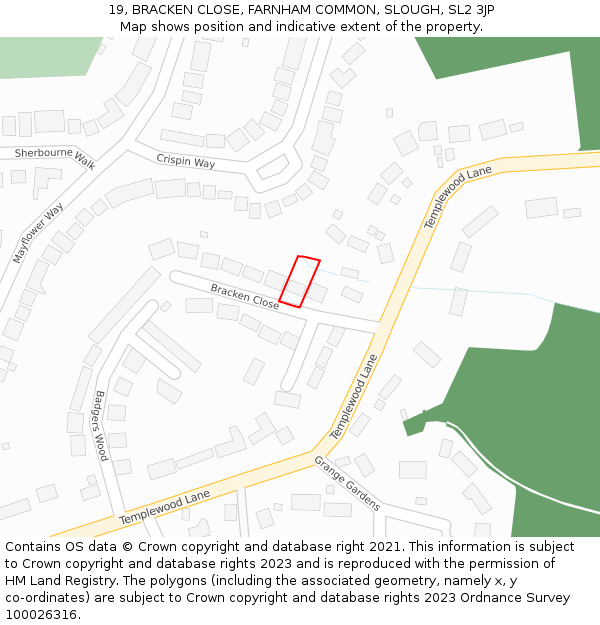 19, BRACKEN CLOSE, FARNHAM COMMON, SLOUGH, SL2 3JP: Location map and indicative extent of plot