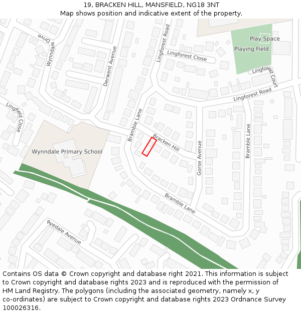 19, BRACKEN HILL, MANSFIELD, NG18 3NT: Location map and indicative extent of plot