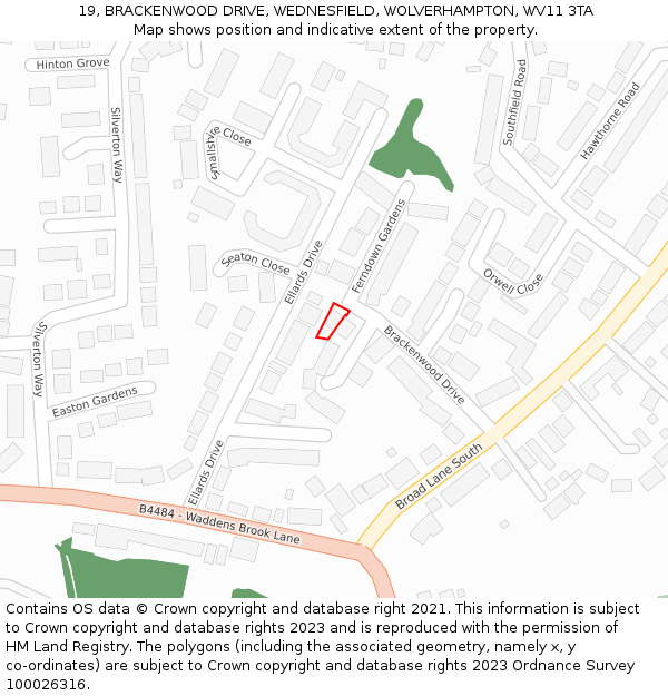 19, BRACKENWOOD DRIVE, WEDNESFIELD, WOLVERHAMPTON, WV11 3TA: Location map and indicative extent of plot