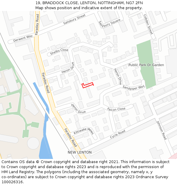 19, BRADDOCK CLOSE, LENTON, NOTTINGHAM, NG7 2FN: Location map and indicative extent of plot