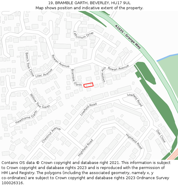 19, BRAMBLE GARTH, BEVERLEY, HU17 9UL: Location map and indicative extent of plot