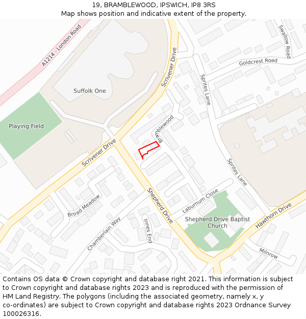 19, BRAMBLEWOOD, IPSWICH, IP8 3RS: Location map and indicative extent of plot