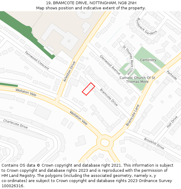19, BRAMCOTE DRIVE, NOTTINGHAM, NG8 2NH: Location map and indicative extent of plot